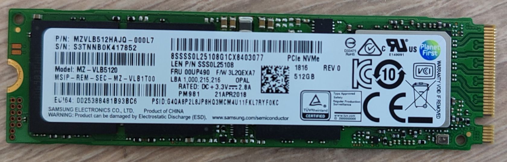 Накопичувач SSD Samsung 512Gb NVMe M.2 Gen3x4   (MZ-VLB5120 / MZVLB512HAJQ) - б/у - фото фото фото 0