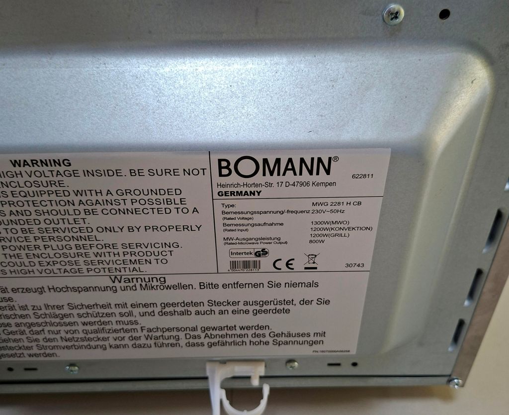 Мікрохвильова піч-духовка Bomann MWG2281 з грилем та конвекцією, 21 л, нержавіюча сталь, вживана - фото фото фото 6