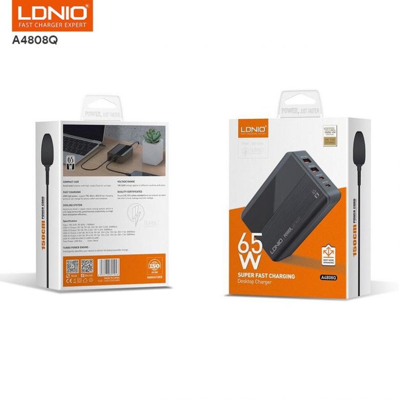 Зарядний пристрій LDNIO A4808Q 2 USB-C + 2 USB-A 65W Чорний - фото фото фото 2