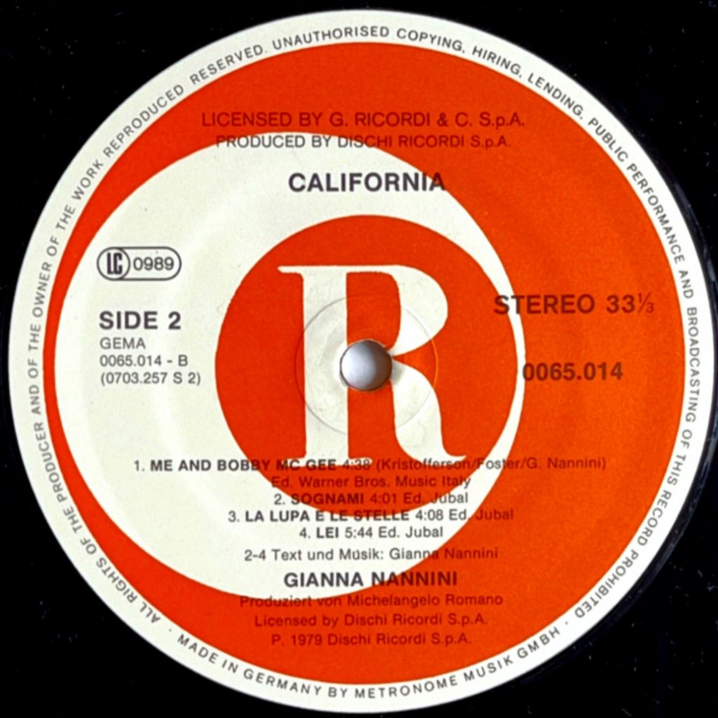 Gianna Nannini - California - 1979.   (LP). 12. Vinyl. Пластинка. Germany. - фото фото фото 4