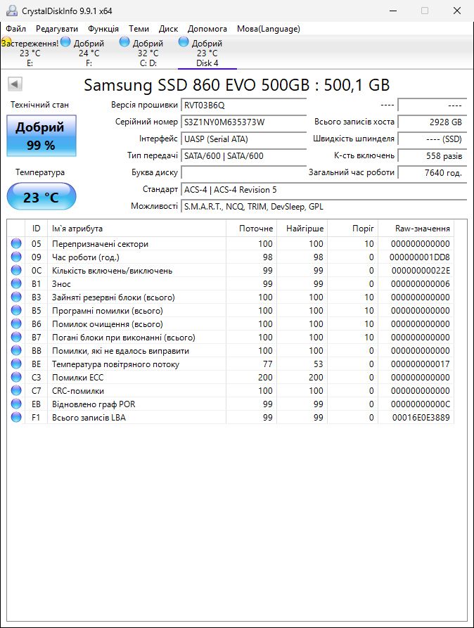 500GB MLC SSD Samsung 860 EVO 2.5 SATAIII 99% - фото фото фото 1