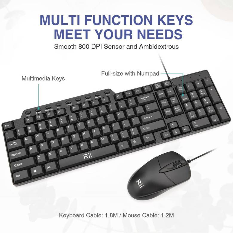 Базовая клавиатура и мышь Rii RK203, ультратонкий USB-компьютер с проводной мышью и клавиатурой - фото фото фото 3