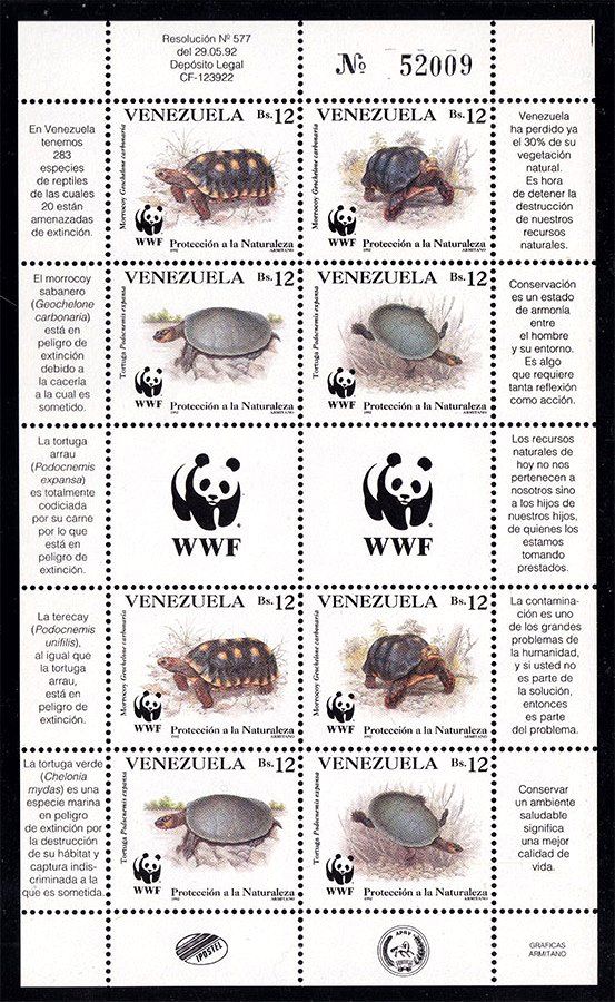 Фауна . Венесуэла 1981 г MNH  - к/б - черепахи - WWF - фото фото фото 0