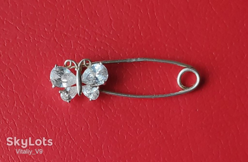 Булавка бабочка серебро 925, - фото фото фото 0