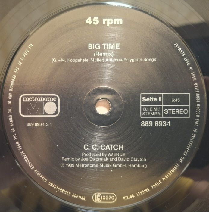 C.C. Catch - Big Time - 1989.  (LP). 12. Vinyl. Пластинка. Germany. - фото фото фото 2