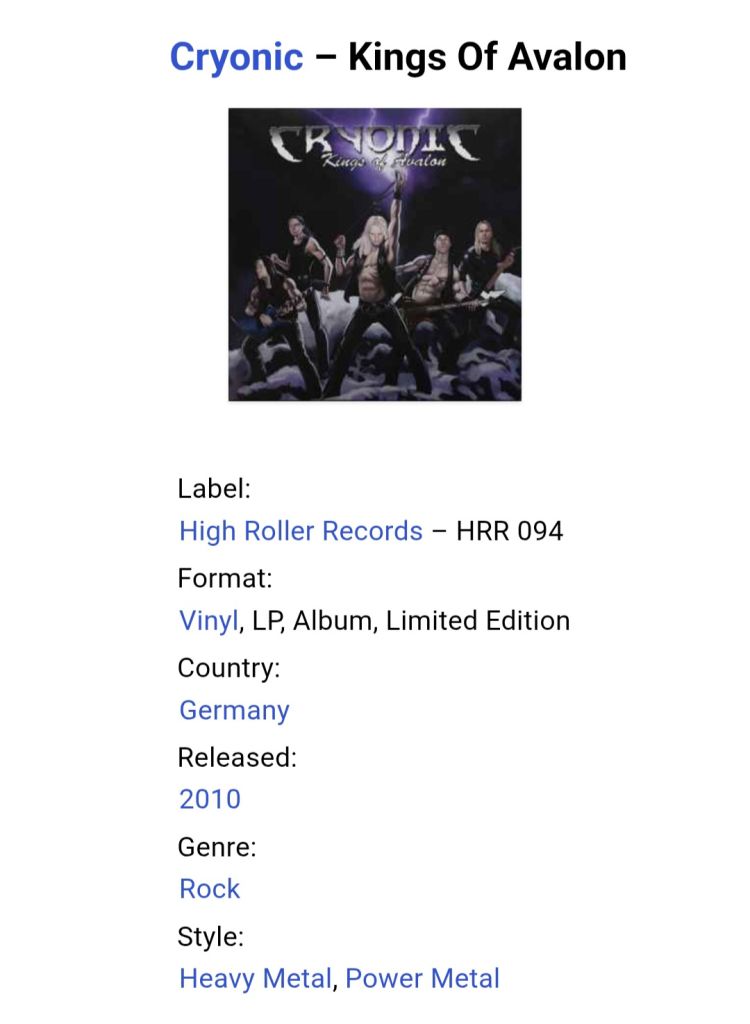 Cryonic - Kings Of Avalon - 2010.  (LP). 12. Vinyl. Пластинка. Germany. Rare. - фото фото фото 6