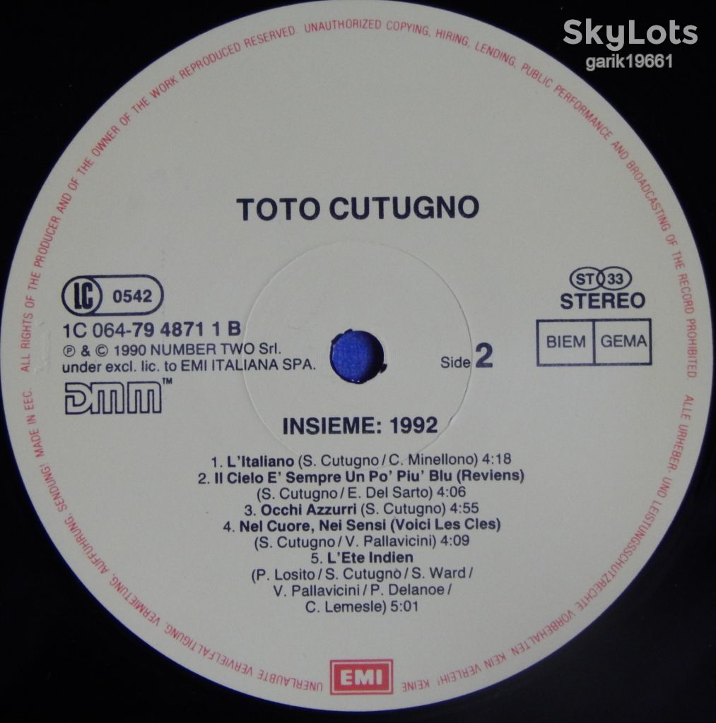 Toto Cutugno – Insieme: 1992  (EMI – 1C 064-7948711, Germany) NM-/EX+ - фото фото фото 3