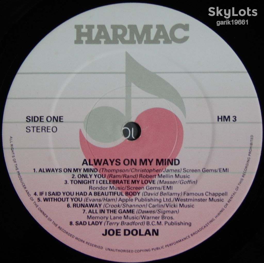 Joe Dolan – Always On My Mind  (Harmac – HM 3, Ireland) EX+/NM- - фото фото фото 2