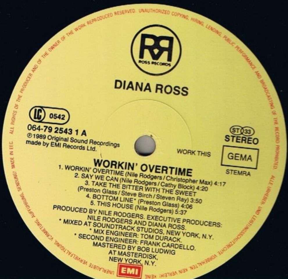 Diana Ross - Workin' Overtime - 1989.   (LP). 12. Vinyl. Пластинка. EEC. - фото фото фото 4