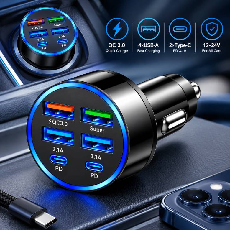 Автомобильное зарядное устройство 6-в-1 PowerHub 100Вт (4USB + 2PD) - фото фото фото 5