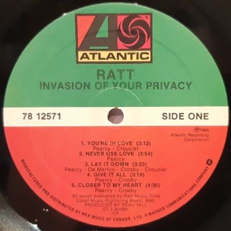 Ratt - Invasion Of Your Privacy - 1985.  (LP). 12. Vinyl. Пластинка. Canada. - фото фото фото 4