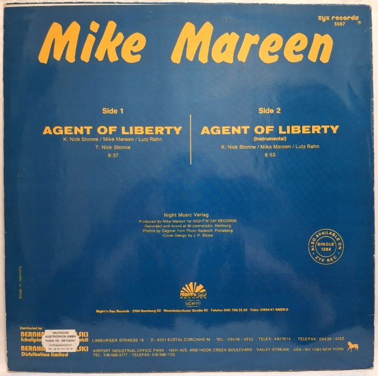 Mike Mareen - Agent Of Liberty - 1986.  (EP). 12. Vinyl. Пластинка. Germany. - фото фото фото 1