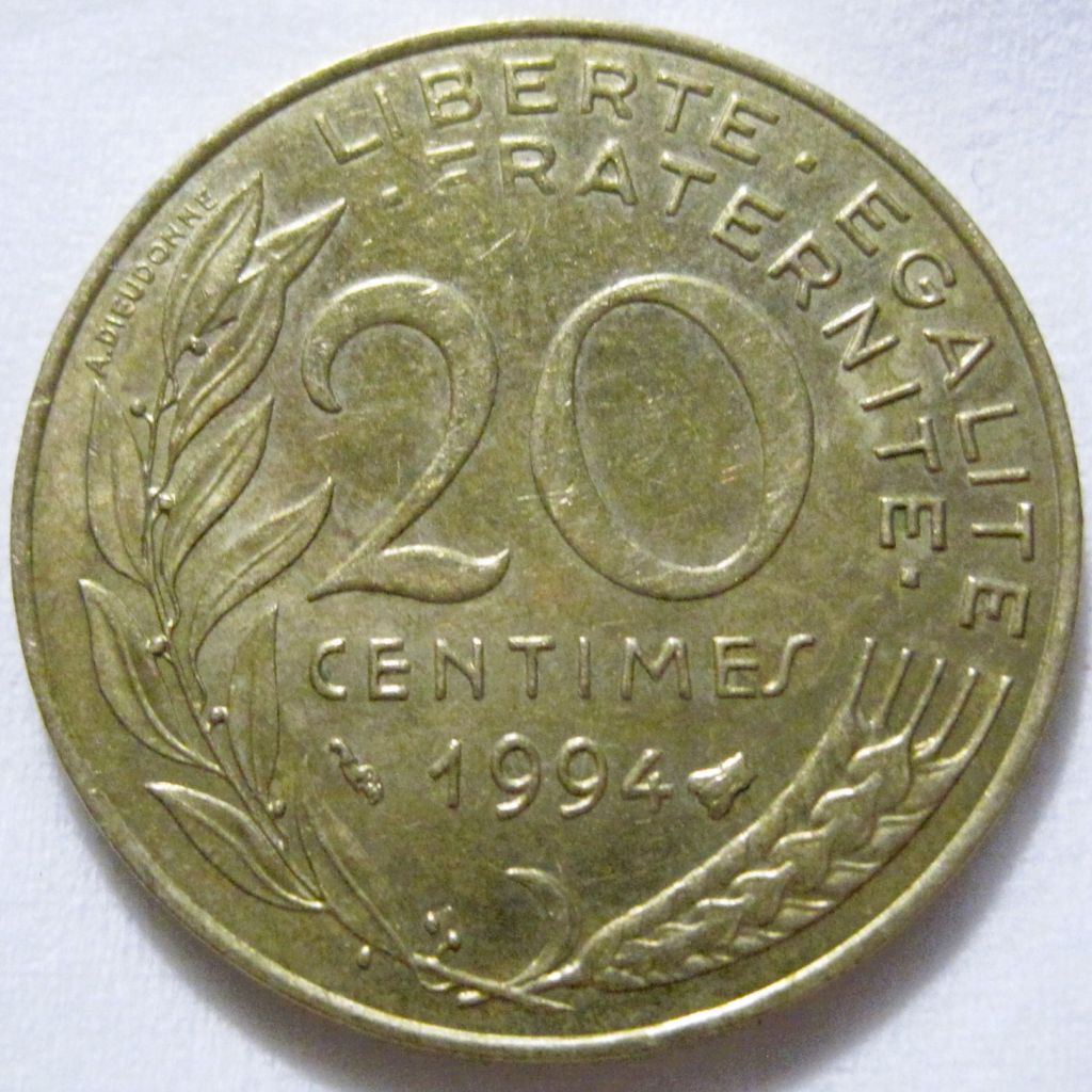 Франція 20 сантимів 1994 року Бджола #6П1426 - фото фото фото 0