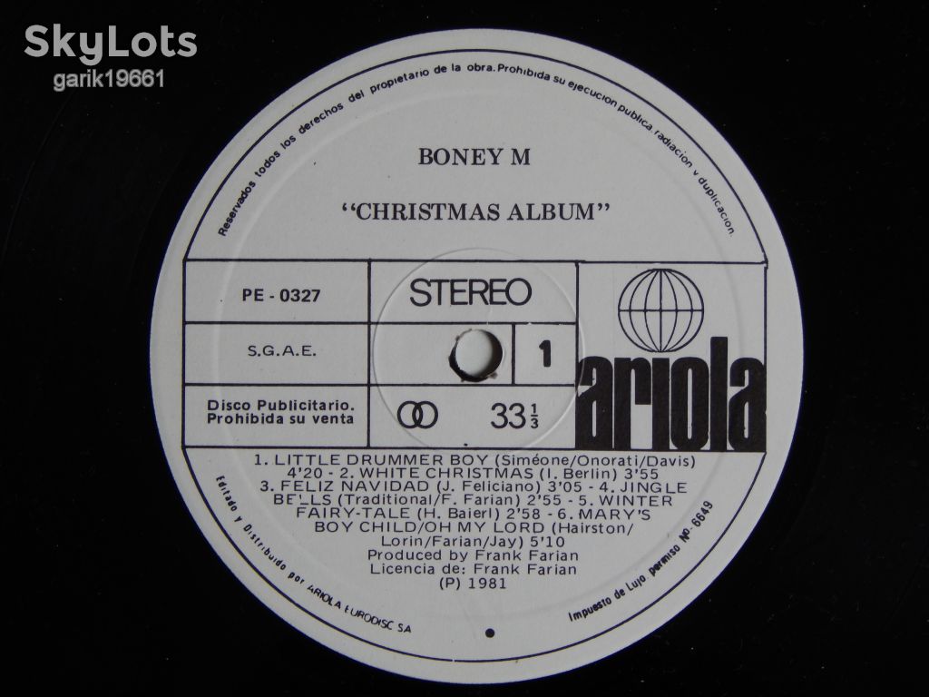 Boney M. ‎– Christmas Album     (Ariola ‎– PE - 0327, Promo, Spain) EX+/EX+ - фото фото фото 2
