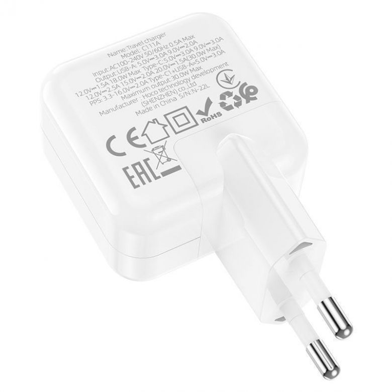 Зарядний пристрій HOCO C111A 1USB/1Type-C 30W/3A PD/QC - фото фото фото 1