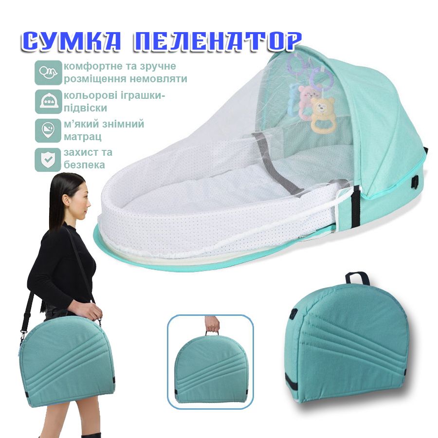 Сумка пеленатор ліжечко з москітною сіткою бірюзовий 4018506 - фото фото фото 0