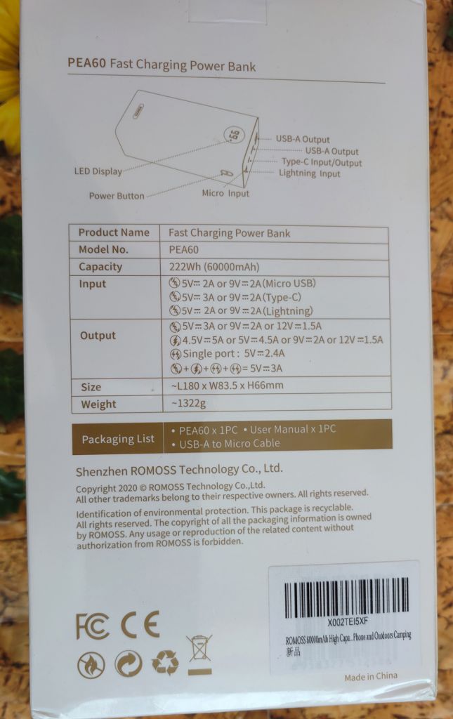 ROMOSS PEA60 Повербанк 60000 mAh   Быстрая зарядка 3.0 Quick Charge - фото фото фото 4
