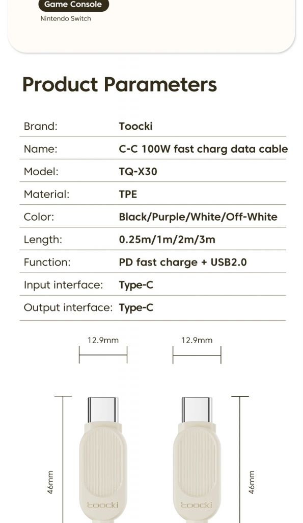 Кабель Toocki 100 Вт USB C - USB C PD для быстрой зарядки - фото фото фото 1