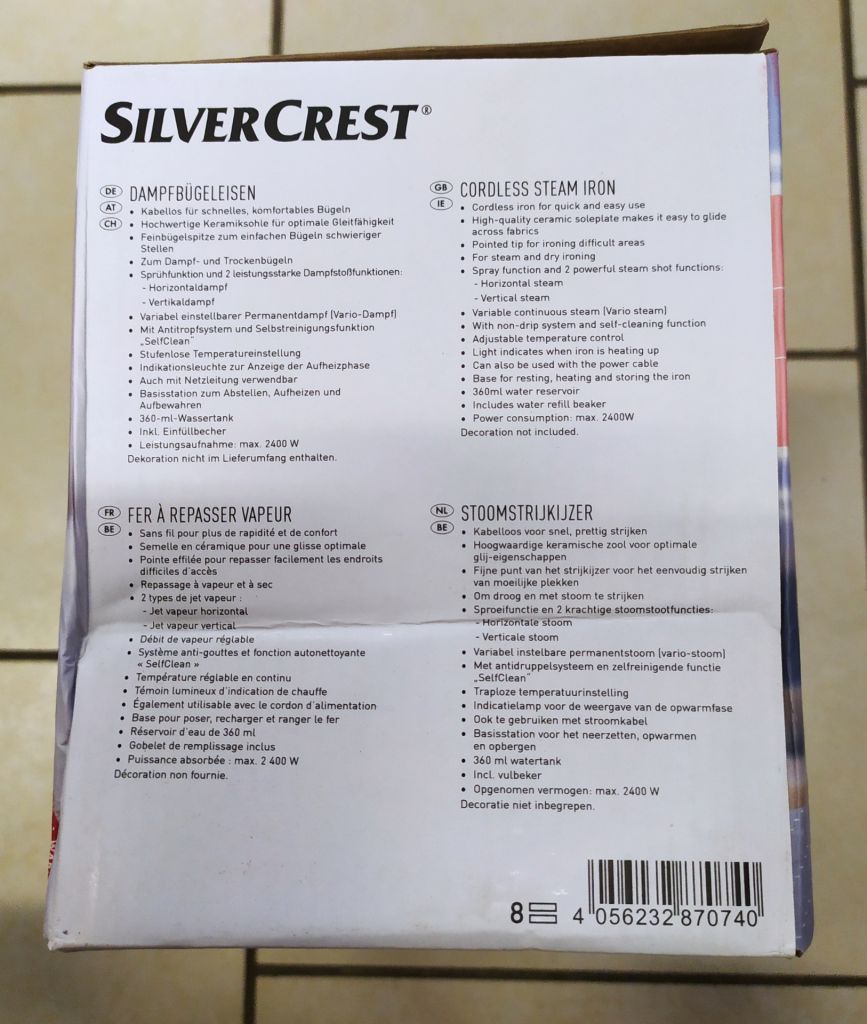 Новый немецкий беспроводной утюг Silver Crest SDBK 2400 F5 из Германии с гарантией - фото фото фото 7