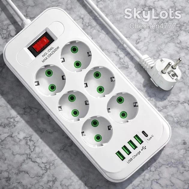 Подовжувач мережевий фільтр D6  (6×220В+4×USB+1×Type-C) Білий 3m - фото фото фото 1