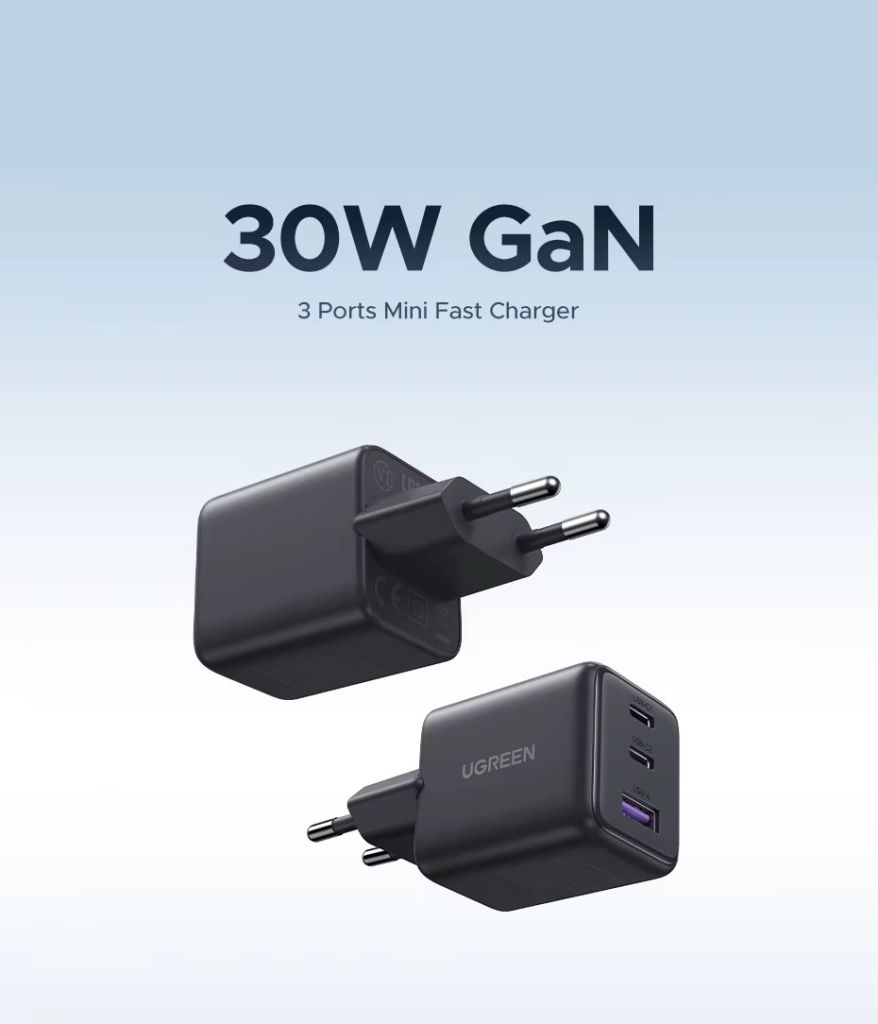Зарядное устройство Ugreen 3-Port GaN Fast Charger 30W - фото фото фото 0