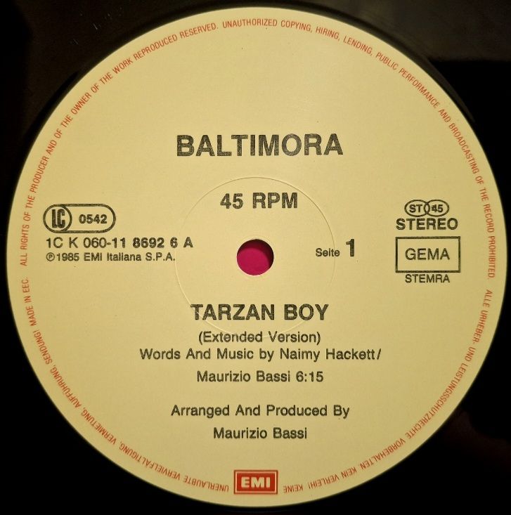 Baltimora - Tarzan Boy - 1985.  (EP) 12. Vinyl. Пластинка. EEC. - фото фото фото 2
