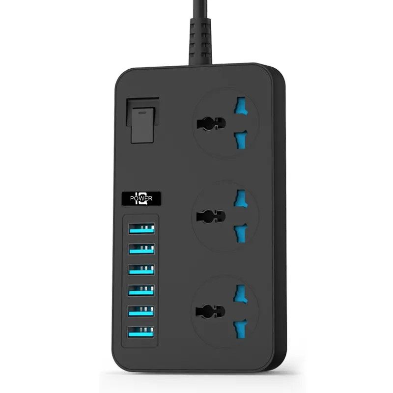 Сетевой фильтр ТВ-Т09   (3 розетки + 6 USB) 2м, сечение 3х0,75мм, 3000W - фото фото фото 0