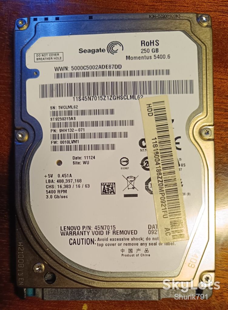 HDD жесткий диск 2,5" для ноутбука 250Gb Sata Seagate ST9250315AS - фото фото фото 0