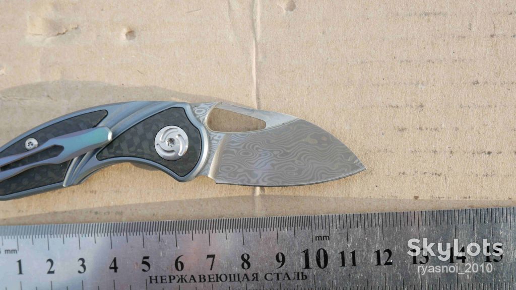 Antler, Titanium + carbon, Damascus vg10, EDC, Slip Joint - фото фото фото 3