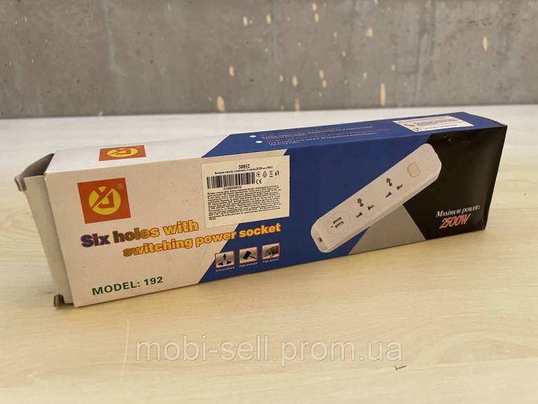 Колодка електрична 250V 10А + 2 USB 5V / 1A з вимикачем - фото фото фото 7