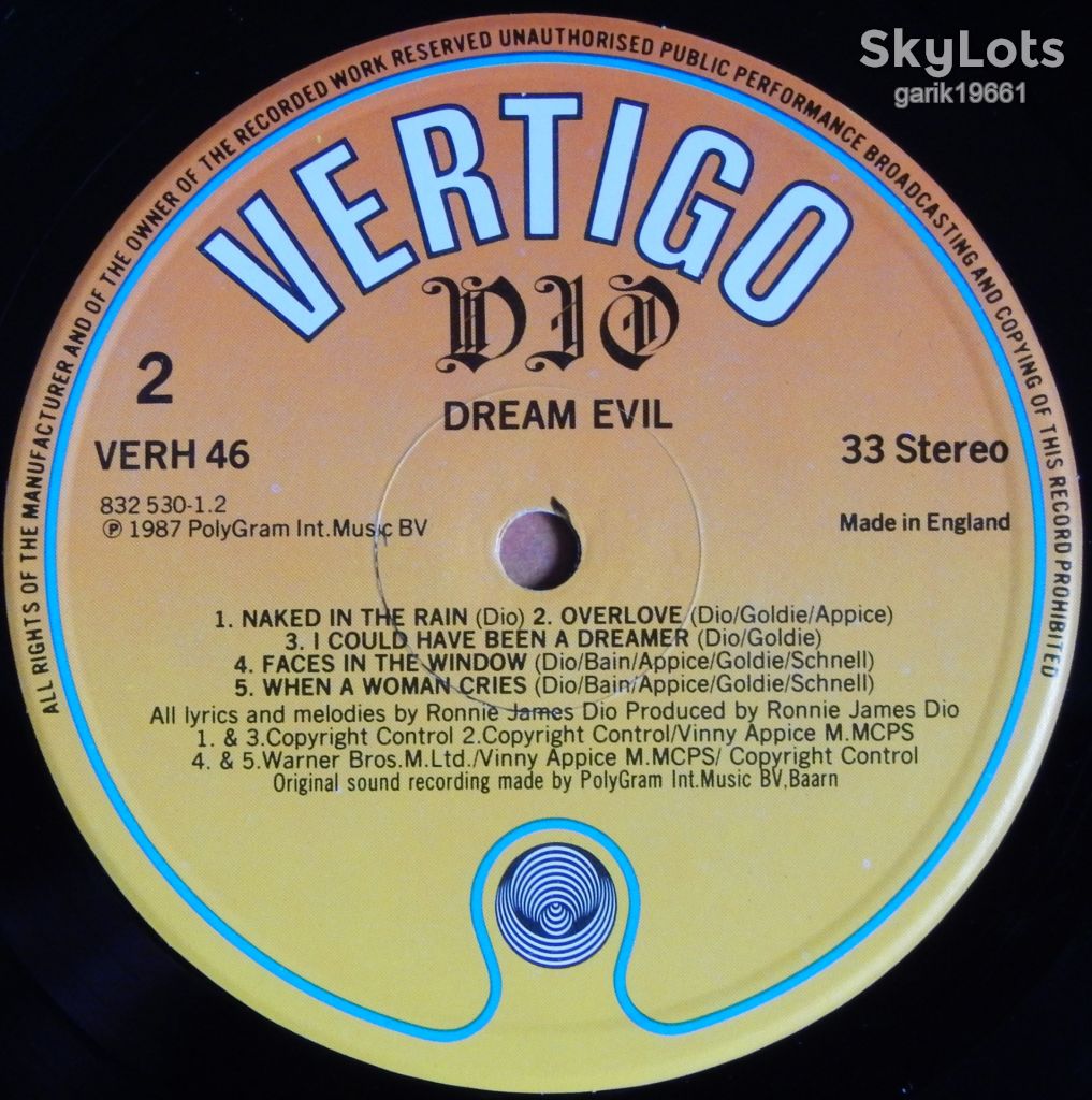 Dio – Dream Evil  (Vertigo – VERH 46, UK) inner sleeve EX+/NM- - фото фото фото 4