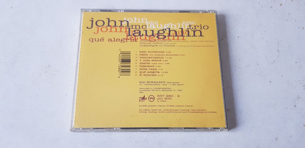 John McLaughlin Trio Que Alegria CD фірмовий - фото фото фото 1