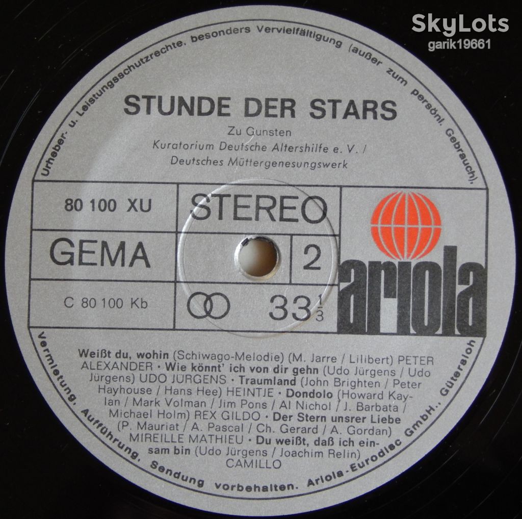 Various – Stunde Der Stars  (Ariola – 80 100 XU, Germany) EX+/EX+ - фото фото фото 3