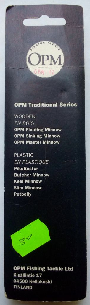 Воблер OPM Lures Fishing Tackle OBM 12  (15) (I)  (Finland)  (новый) - фото фото фото 1