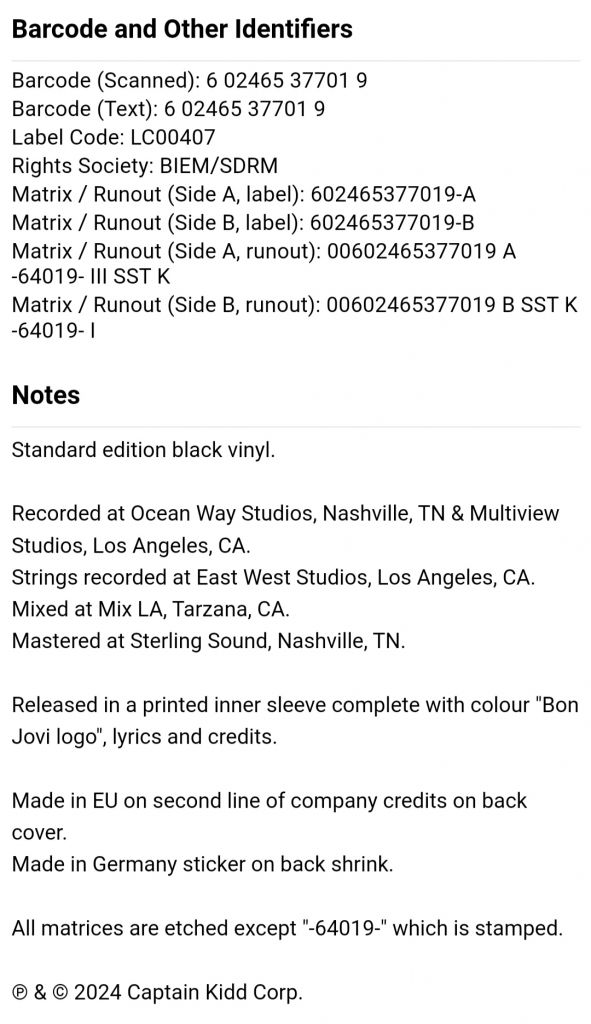 Bon Jovi - Forever - 2024.  (LP). 12. Vinyl. Пластинка. Europe. S/S. - фото фото фото 10