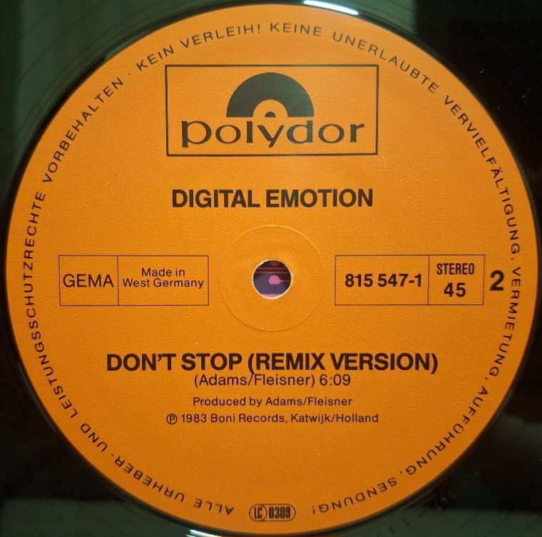 Digital Emotion - Don't Stop - 1983.  (EP). 12. Vinyl. Пластинка. Germany. - фото фото фото 3