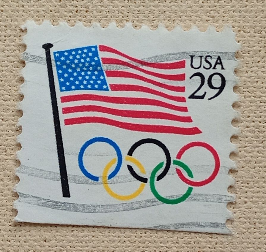 США 1991 г - Флаг США и олимпийские кольца, гаш - фото фото фото 0