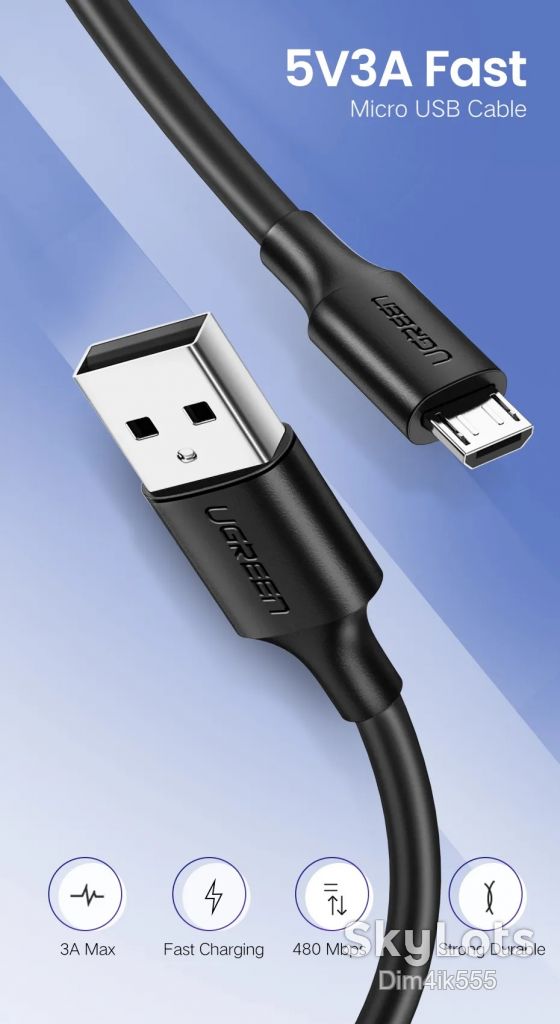 Кабель Ugreen US289 USB 2.0 - microUSB 3A 0.25 м Black - фото фото фото 0