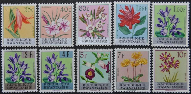 Руанда Флора Цветы Надпечатка 1963 - фото фото фото 0