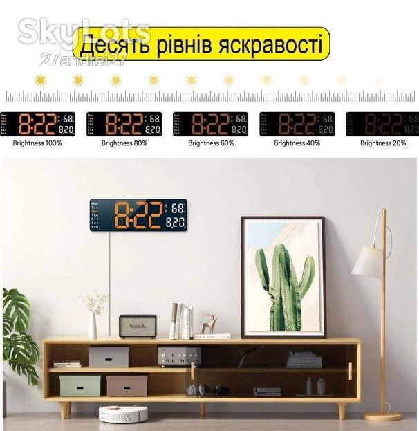 Великий 16-дюймовий цифровий настінний годинник з пультом  (оранжеві цифри та білі) - фото фото фото 6