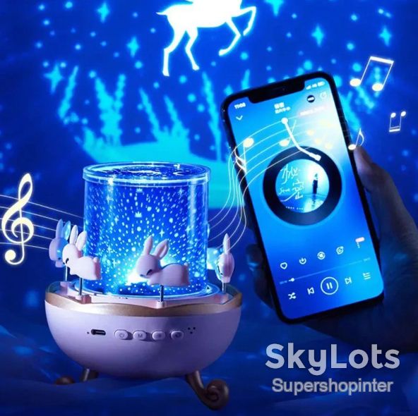 Музыкальный ночник-проектор с Bluetooth Карусель зайчиков WH-E11-02 Детский музыкальный ночник - фото фото фото 7