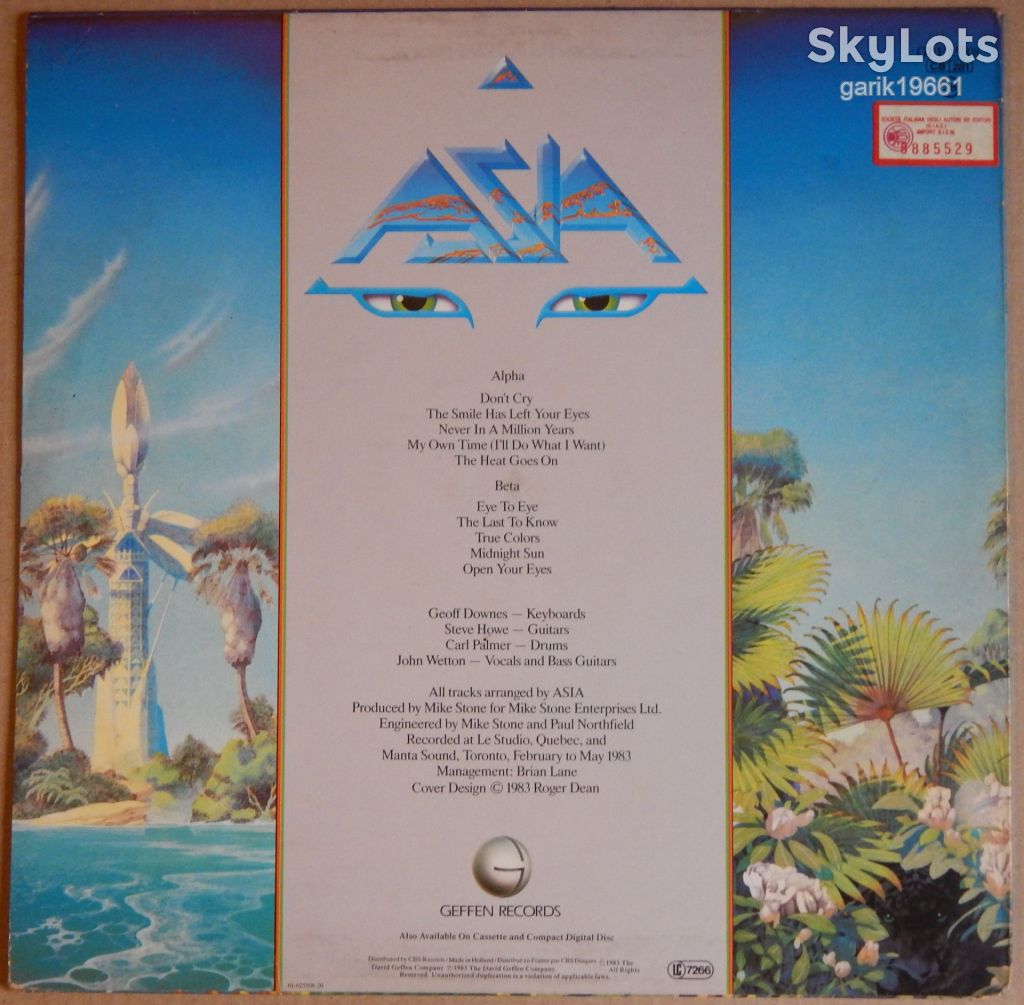 Asia – Alpha  (Geffen Records – GEF 25508, Holland) inner sleeve EX+/NM- - фото фото фото 1