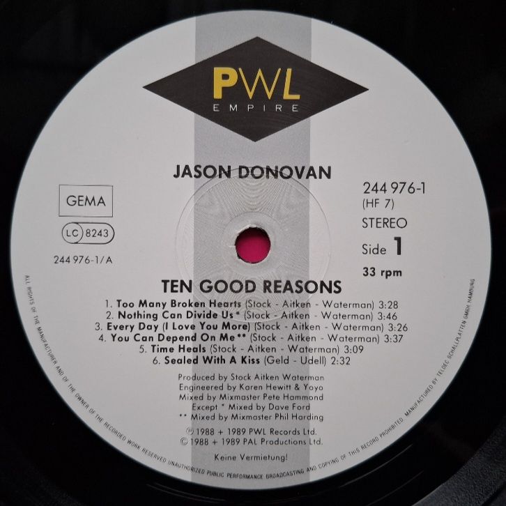 Jason Donovan - Ten Good Reasons - 1989.  (LP). 12. Vinyl. Пластинка. Germany. - фото фото фото 4