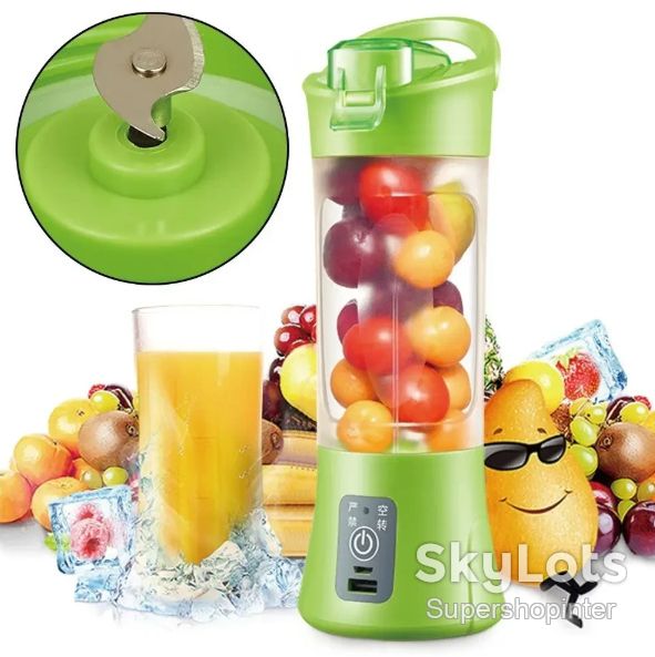 Аккумуляторный мини-блендер на 400мл Juicer NG-01, 2000мАч, USB, Зеленый / Блендер-шейкер с PowerBank - фото фото фото 3
