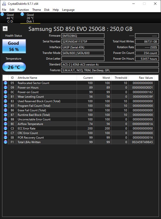 SSD SAMSUNG 2.5 SATA 250GB. 56%. - фото фото фото 0