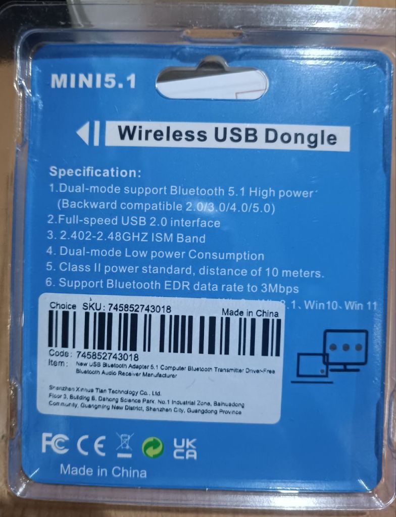Адаптер USB Bluetooth 5.1 , RTL8761B, диск с драйверами сумістність з Win 7/8/10/11 - фото фото фото 1