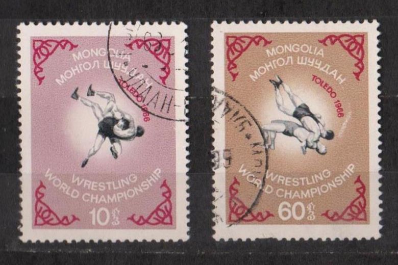 СПОРТ - БОРЬБА  1966 г.  МОНГОЛИЯ  гаш.  - фото фото фото 0