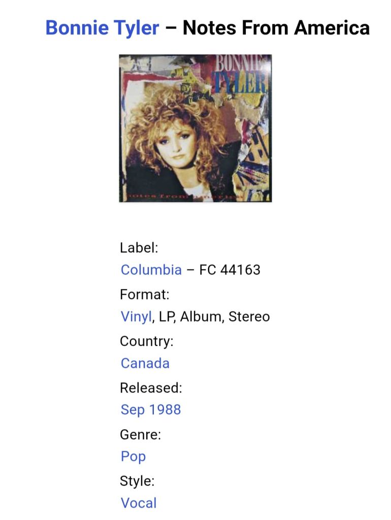 Bonnie Tyler - Notes From America - 1988.   (LP). 12. Vinyl. Пластинка. Canada. - фото фото фото 6