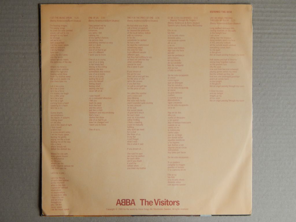 ABBA ‎– The Visitors  (Carnaby ‎– TXS 3232, Spain) insert EX+/EX+ - фото фото фото 2
