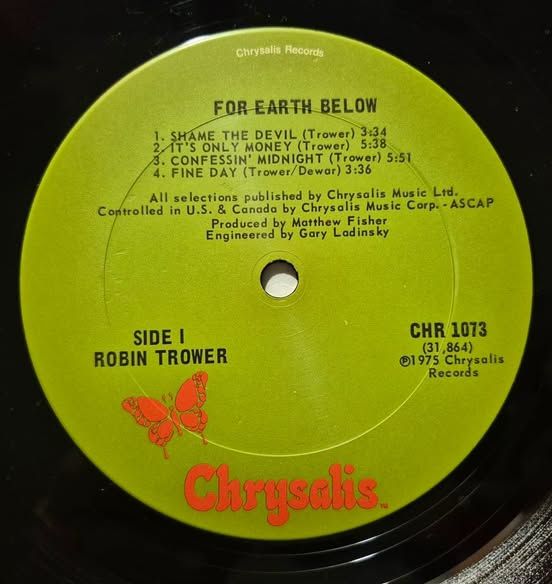 Robin Trower 75 "For Earth Below" USA orig. Vinyl MINT - фото фото фото 2